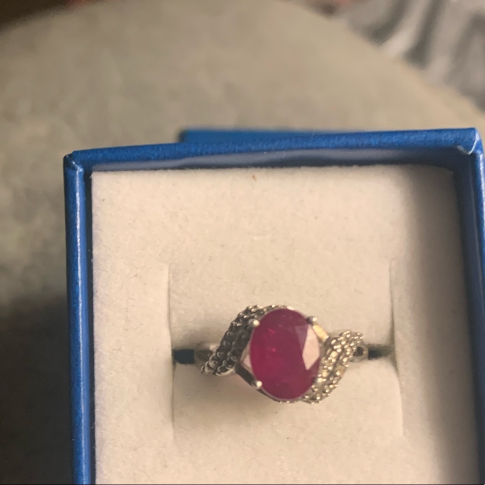 Genuine Niassa ruby sterling silver w diamond accents - Picture 3 of 8